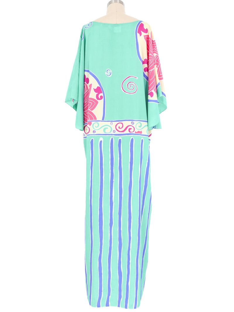 Bill Tice Aqua Printed Satin Caftan Dress arcadeshops.com