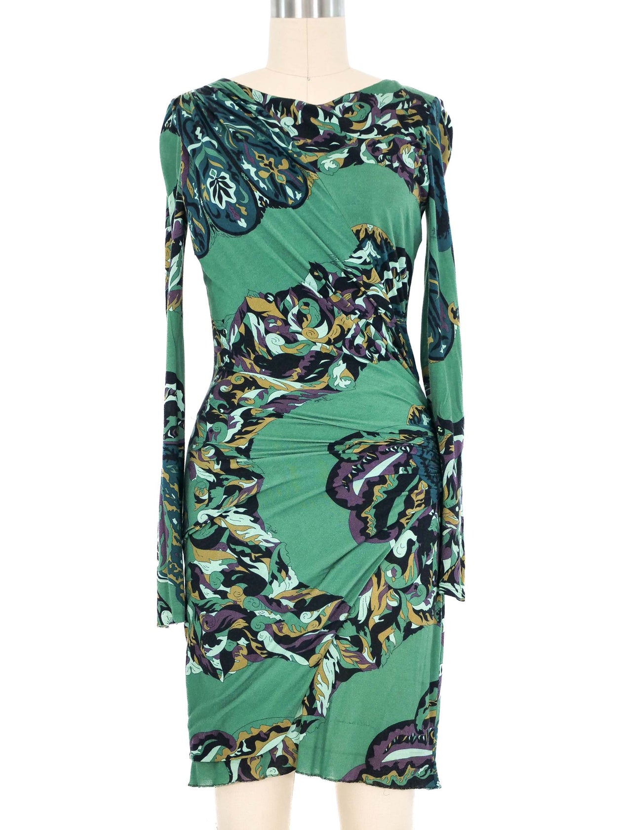 green emerald velvet dress Emilio Pucci Emerald Green Printed Jersey Dress