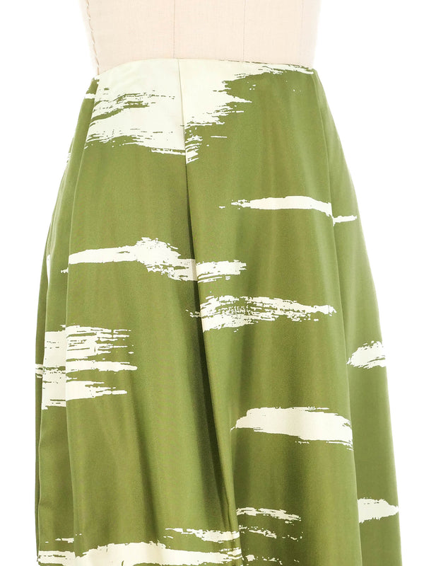 Yves Saint Laurent Sage Green Brushstroke Skirt Bottom arcadeshops.com