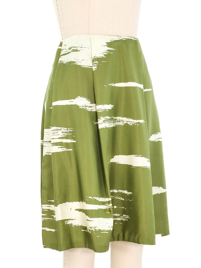 Yves Saint Laurent Sage Green Brushstroke Skirt Bottom arcadeshops.com