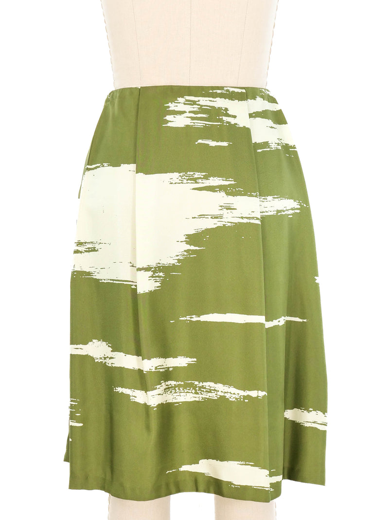 Yves Saint Laurent Sage Green Brushstroke Skirt Bottom arcadeshops.com