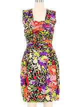 Carolina Herrera Ruched Abstract Silk Dress Dress arcadeshops.com