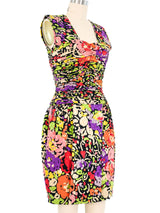 Carolina Herrera Ruched Abstract Silk Dress Dress arcadeshops.com