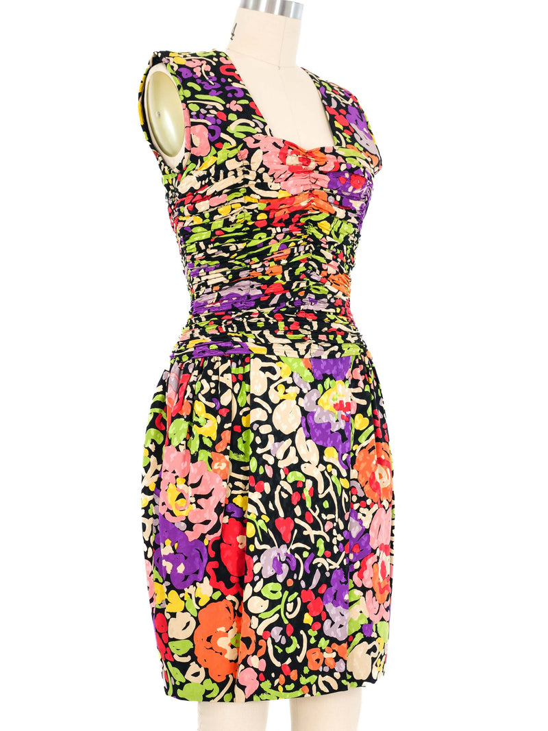 Carolina Herrera Ruched Abstract Silk Dress Dress arcadeshops.com