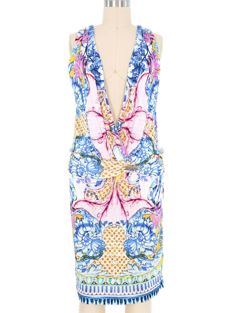 Roberto Cavalli Low Cut Printed Jersey Dress Dress arcadeshops.com