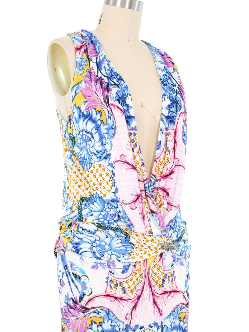 Roberto Cavalli Low Cut Printed Jersey Dress Dress arcadeshops.com