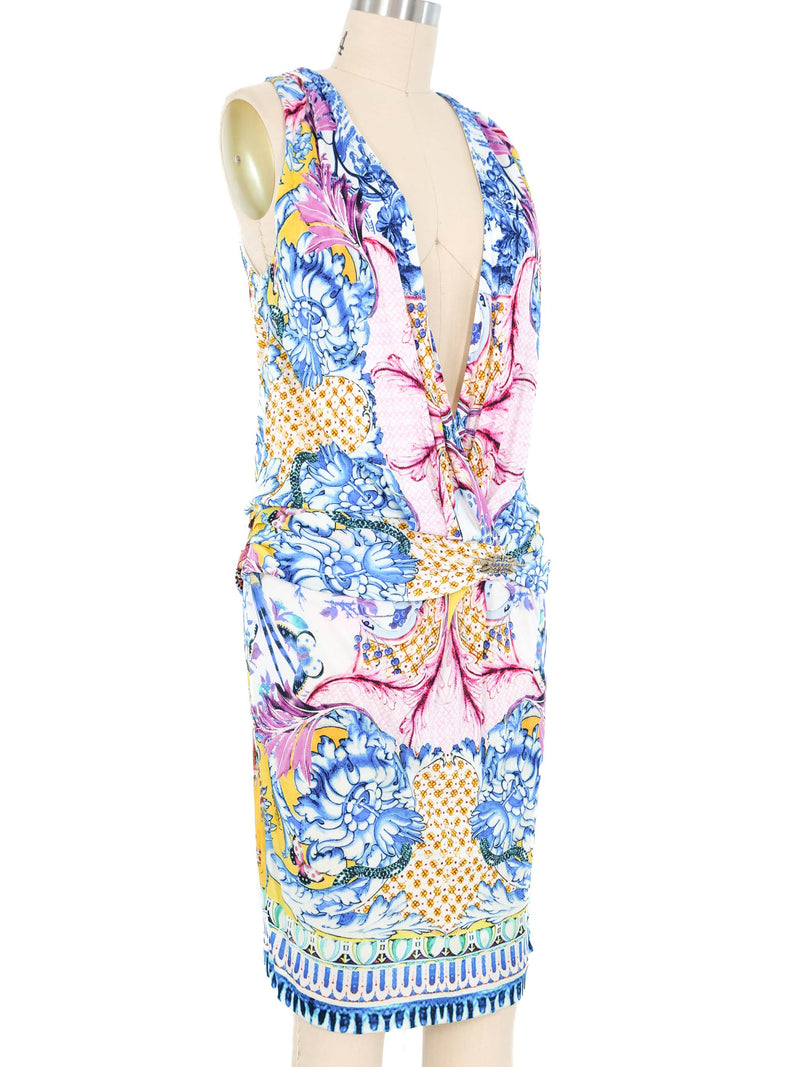 Roberto Cavalli Low Cut Printed Jersey Dress Dress arcadeshops.com