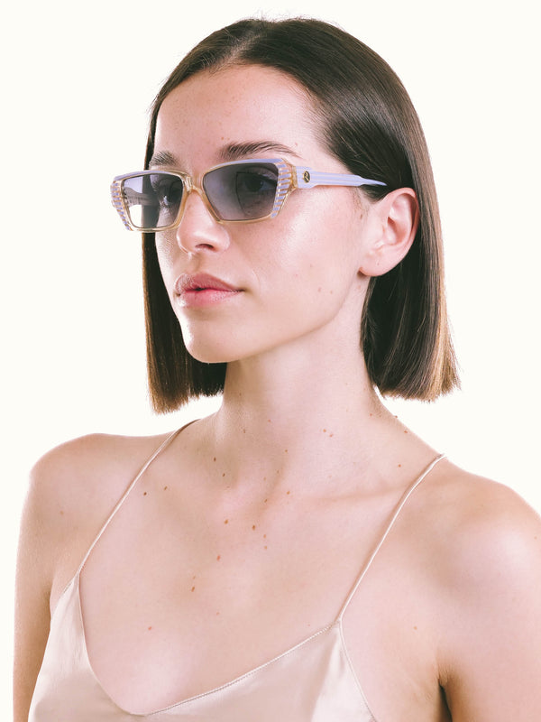 Rochas Clear Striped Rectangular Sunglasses Accessory arcadeshops.com