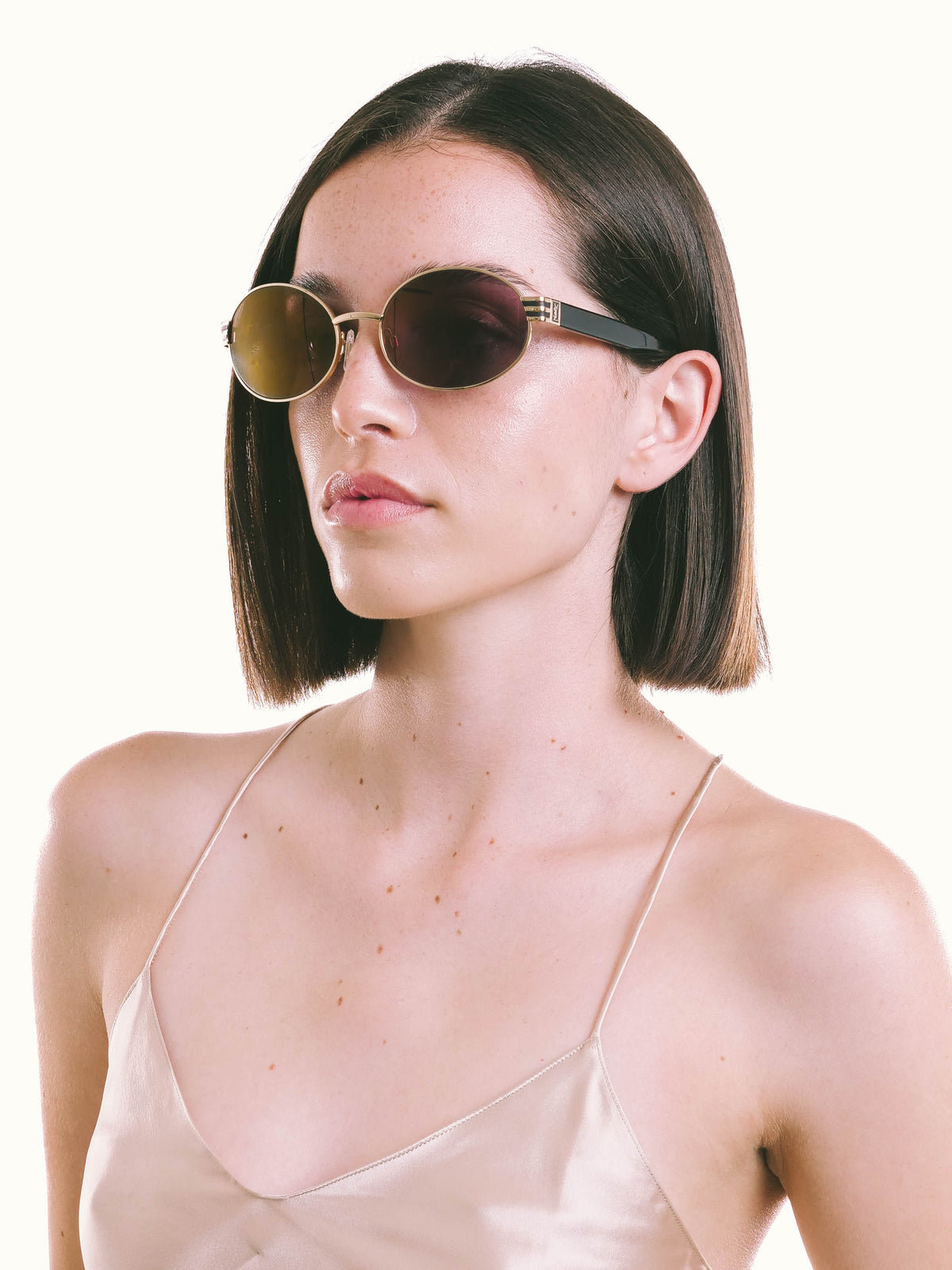 Saint Laurent Gold Oval Sunglasses Saint Laurent SL 706 001 Light Gold - eye-oo.com main image 3