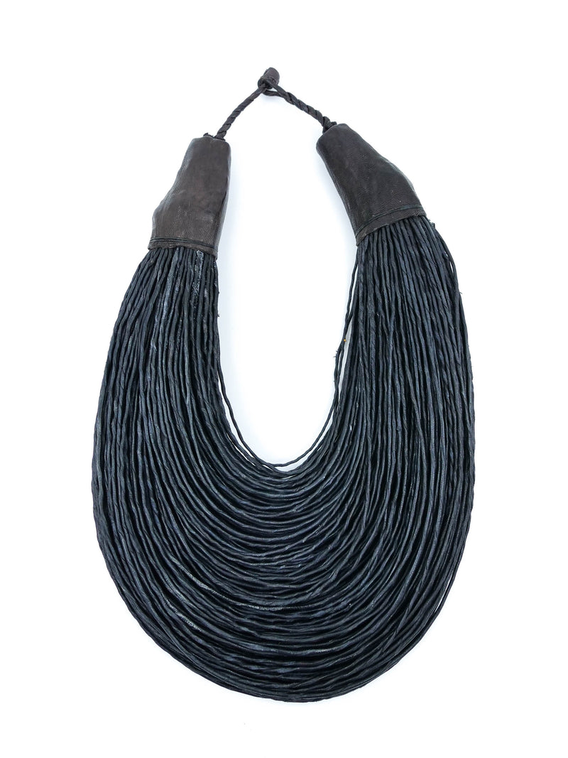 African Leather Brown Bib Necklace Accessory arcadeshops.com