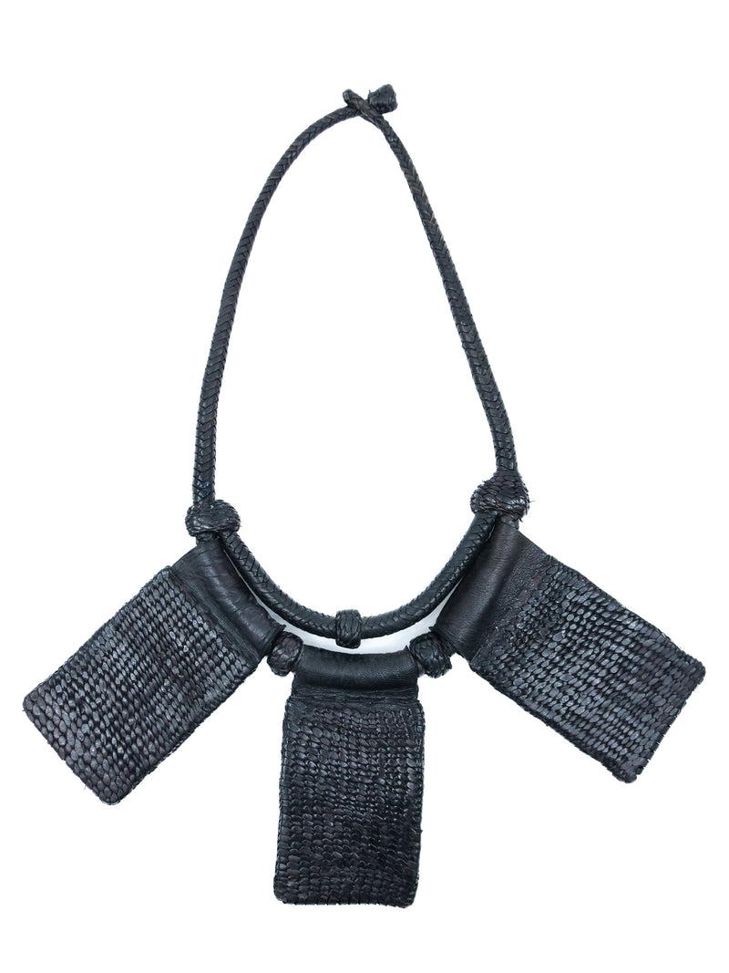 Woven Leather Bib Necklace Accessory arcadeshops.com