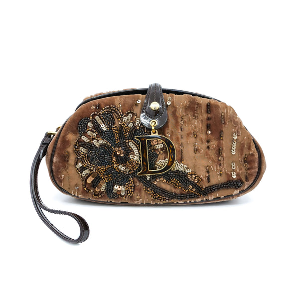 Christian Dior Beaded Velvet Patent Trimmed Clutch