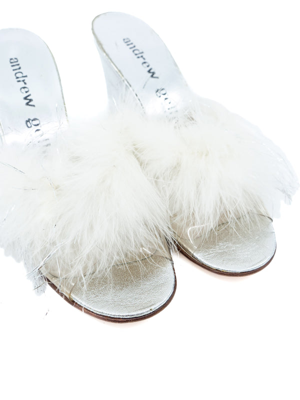 Metallic Marabou Trimmed Platform Slides, 7.5 Accessory arcadeshops.com