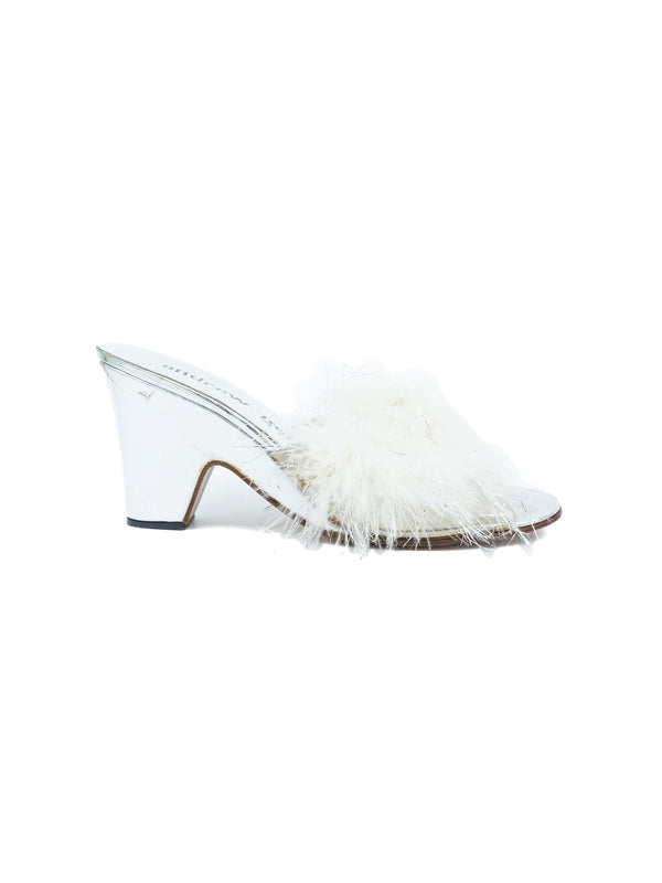 Metallic Marabou Trimmed Platform Slides, 7.5 Accessory arcadeshops.com