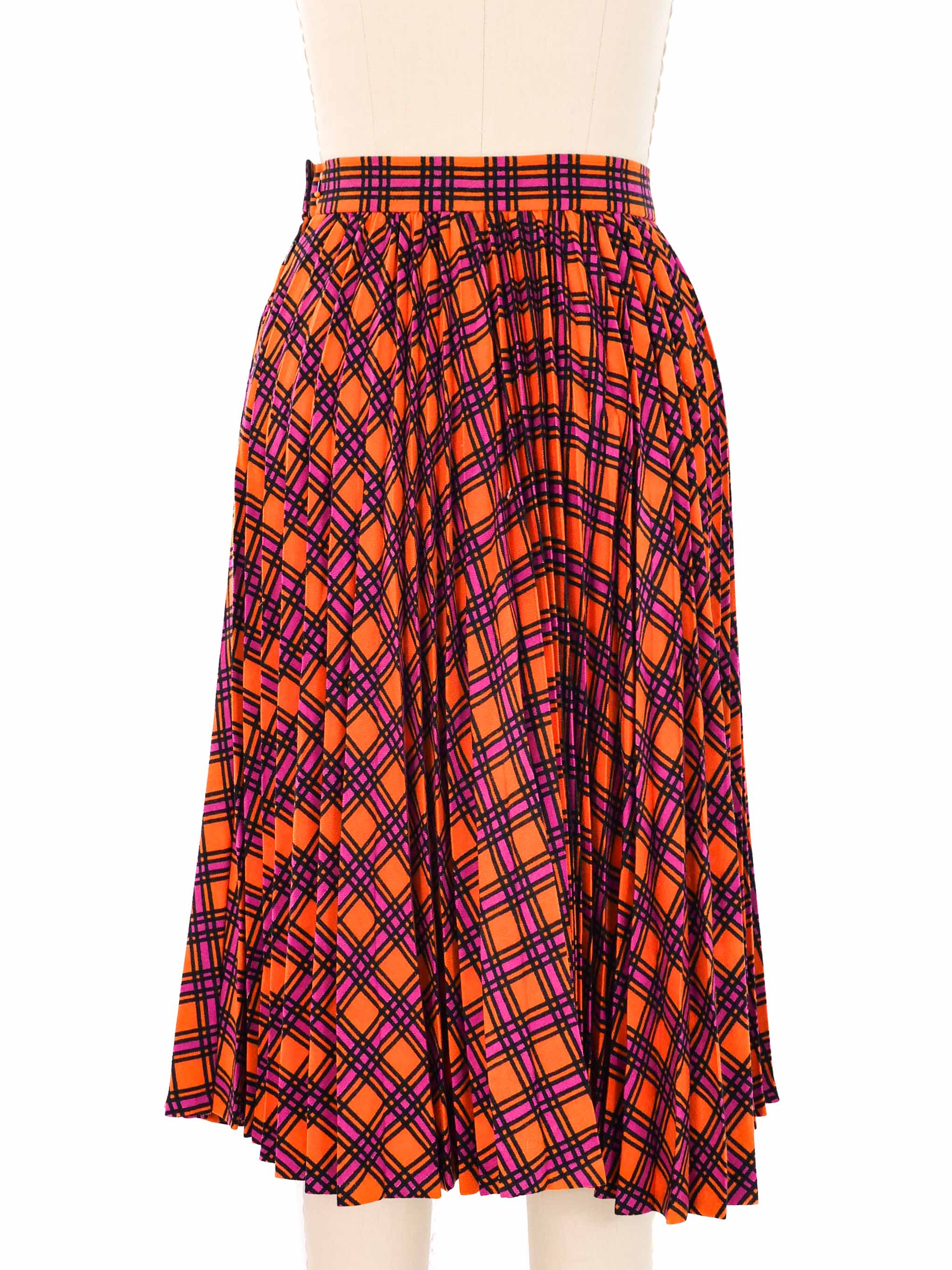 Christian Dior Pleated Neon Plaid Skirt