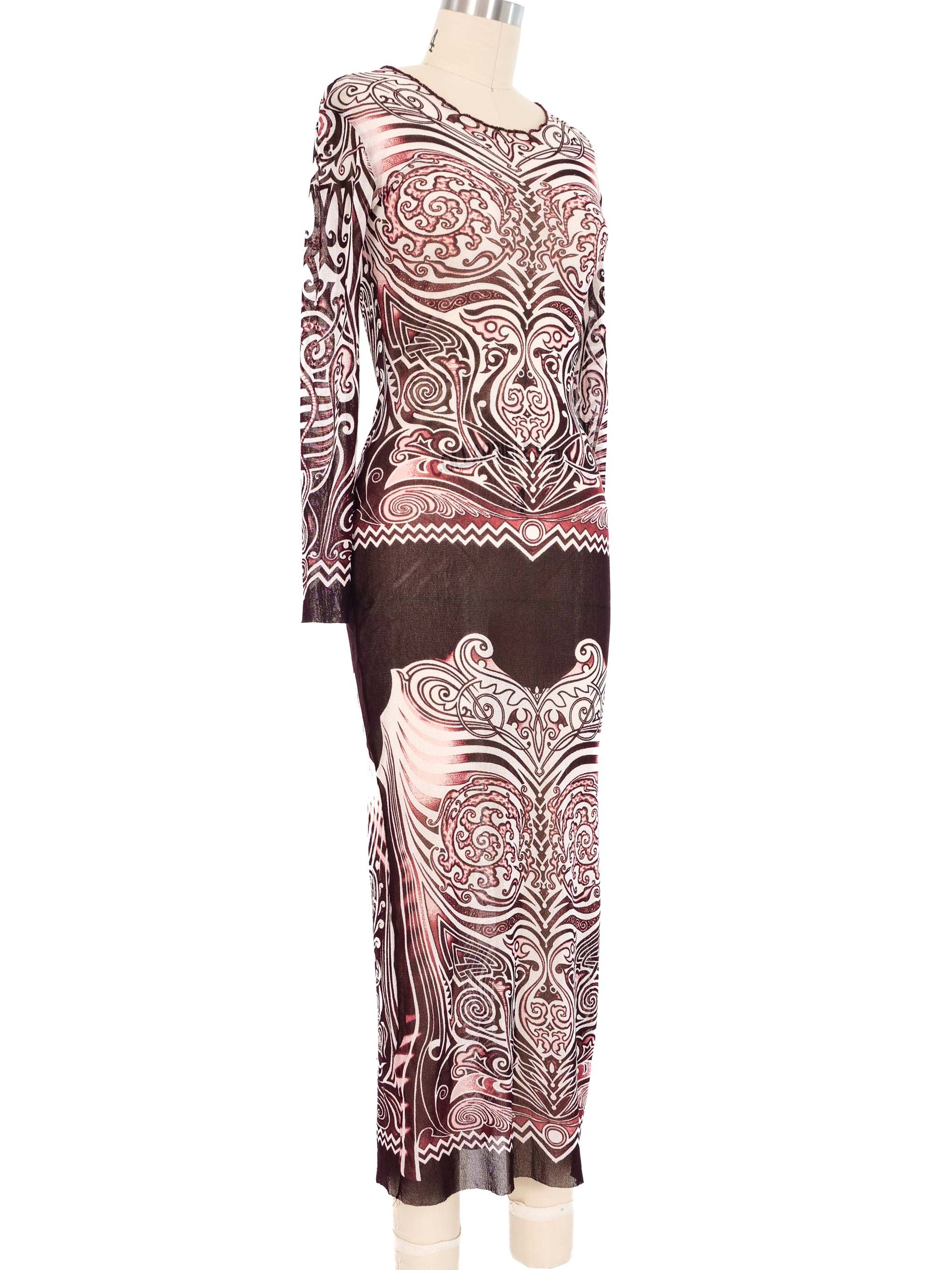 1996 Jean Paul Gaultier Tribal Tattoo Mesh Maxi Dress