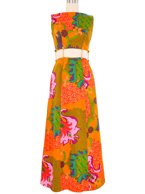 1970s Hawaiian Printed Cut Out Maxi Dress Dress arcadeshops.com