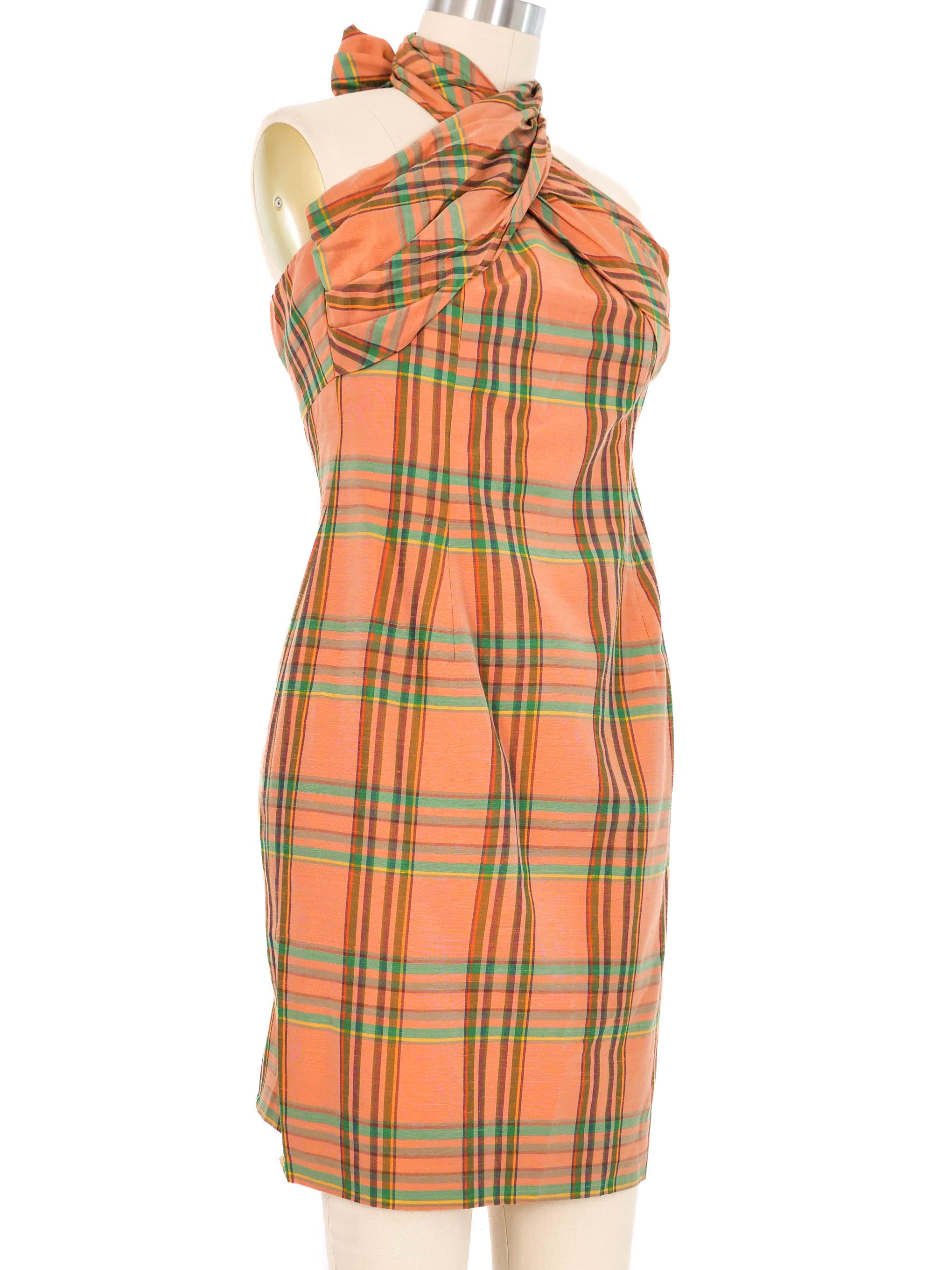 Givenchy Wrap Halter Plaid Mini Dress