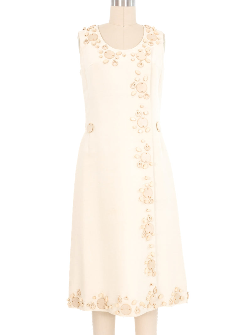1960s Gits Paris Cream Wood Button Embellished Dress Dress arcadeshops.com