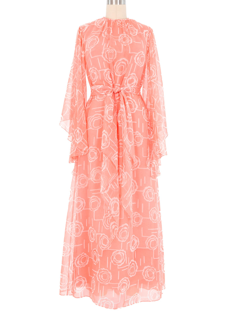 Mollie Parnis Peach Angel Sleeve Chiffon Gown Dress arcadeshops.com
