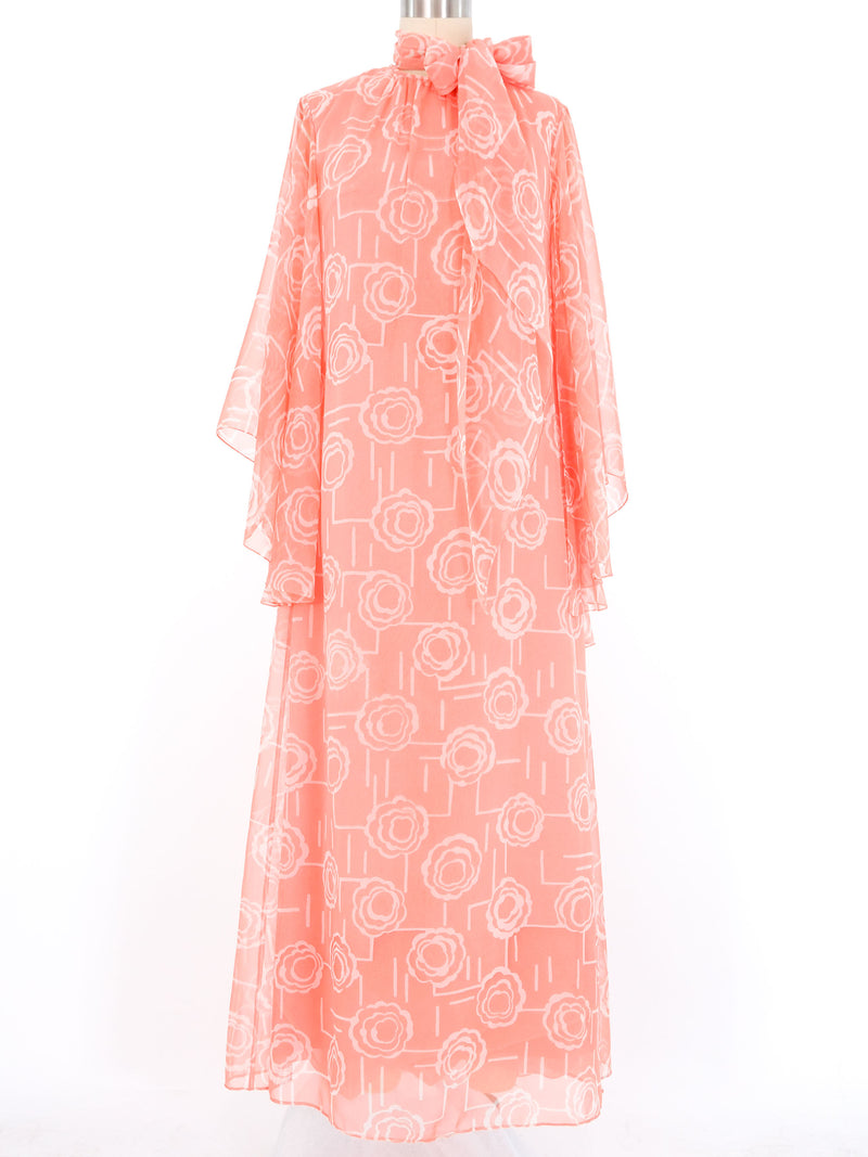 Mollie Parnis Peach Angel Sleeve Chiffon Gown Dress arcadeshops.com