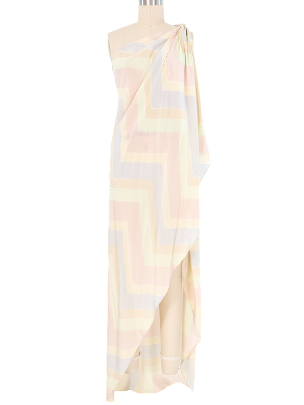 Halston Chevron Print One Shoulder Gown Dress arcadeshops.com