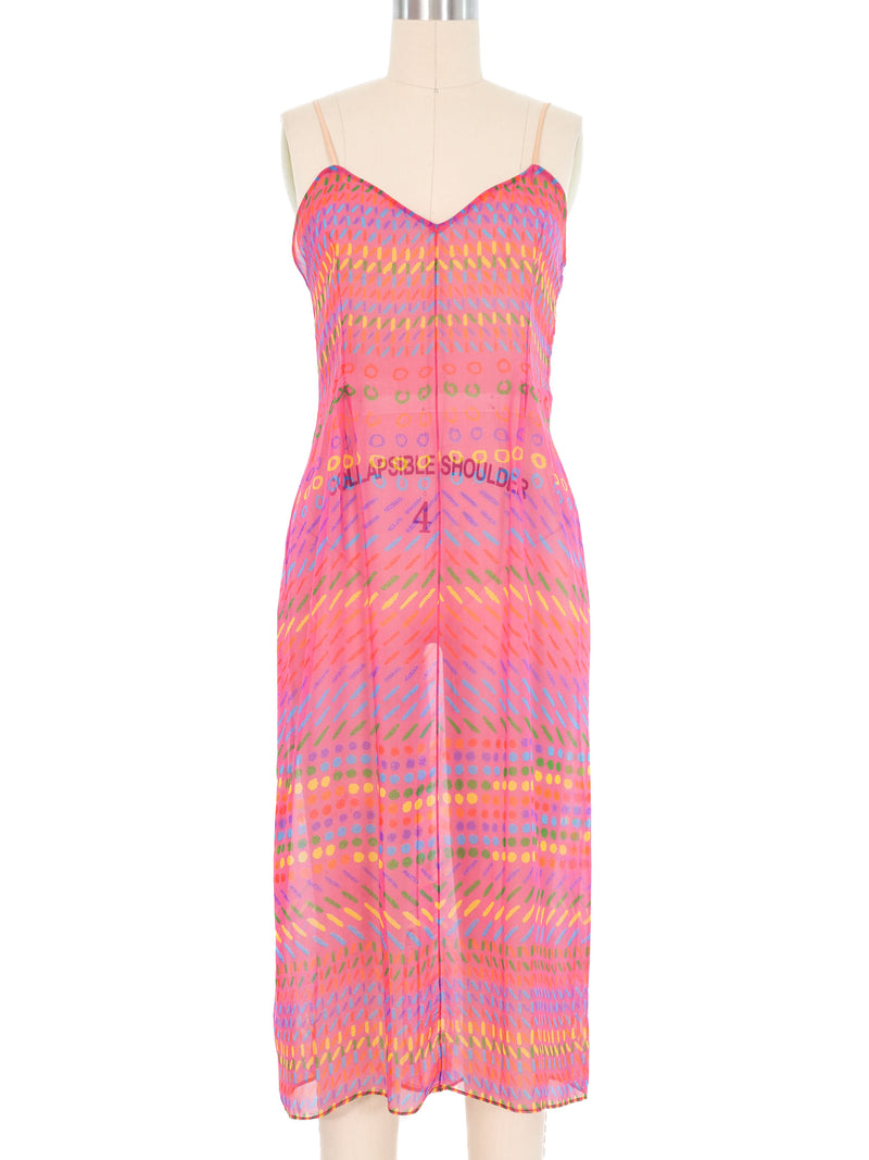 1970s Halston Magenta Rainbow Printed Chiffon Dress Ensemble Dress arcadeshops.com