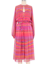 1970s Halston Magenta Rainbow Printed Chiffon Dress Ensemble Dress arcadeshops.com