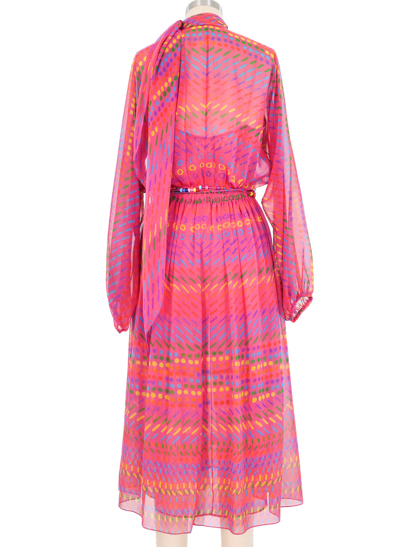 1970s Halston Magenta Rainbow Printed Chiffon Dress Ensemble Dress arcadeshops.com