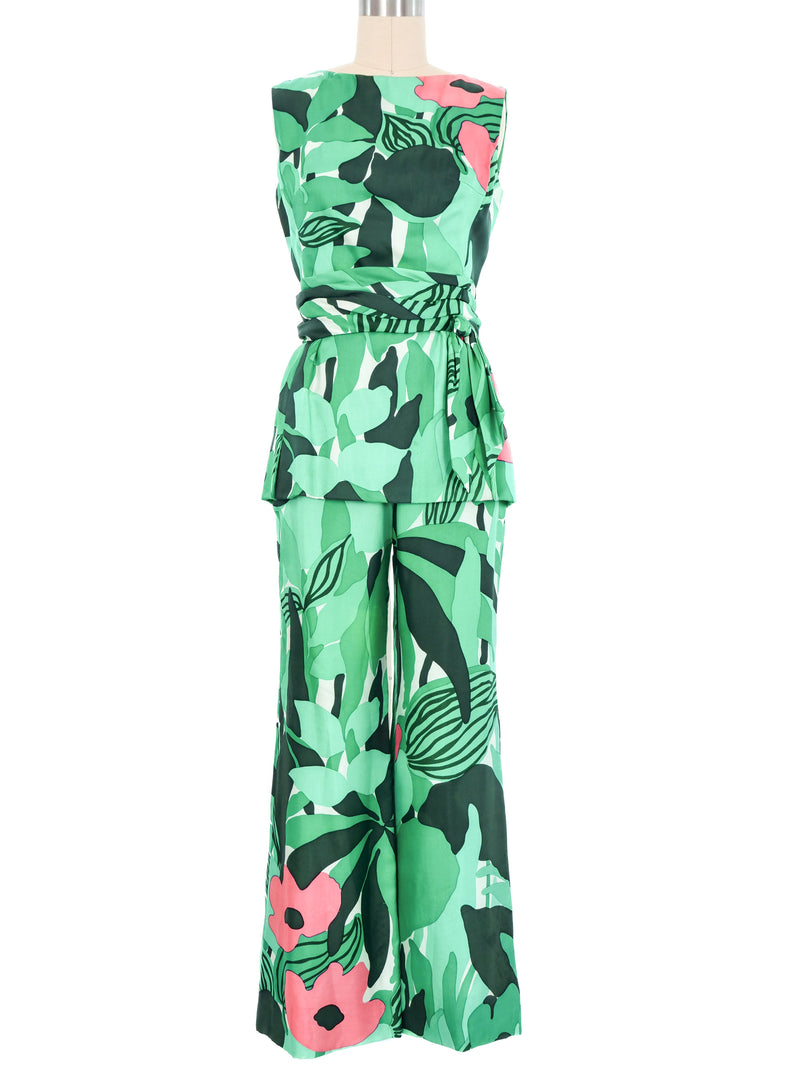 1960s Palm Printed Satin Pant Ensemble Suit arcadeshops.com