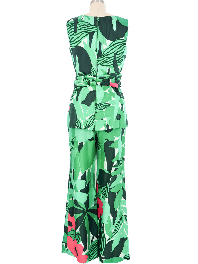 1960s Palm Printed Satin Pant Ensemble Suit arcadeshops.com