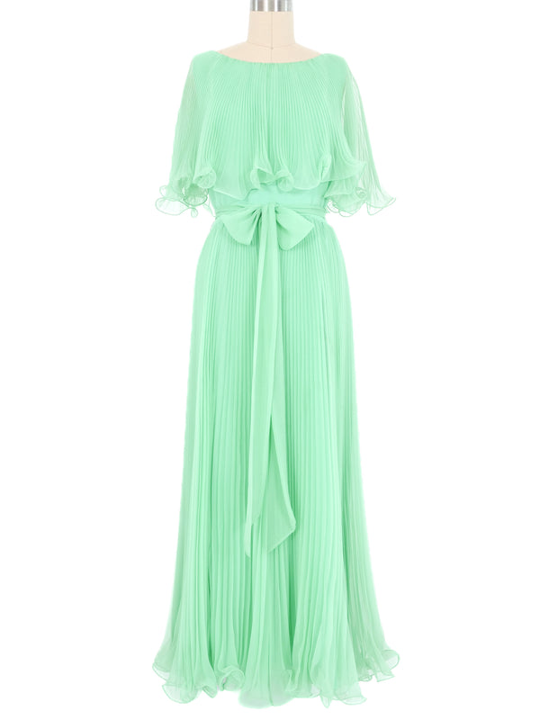 Seafoam Accordion Pleated Ruffle Gown Dress arcadeshops.com