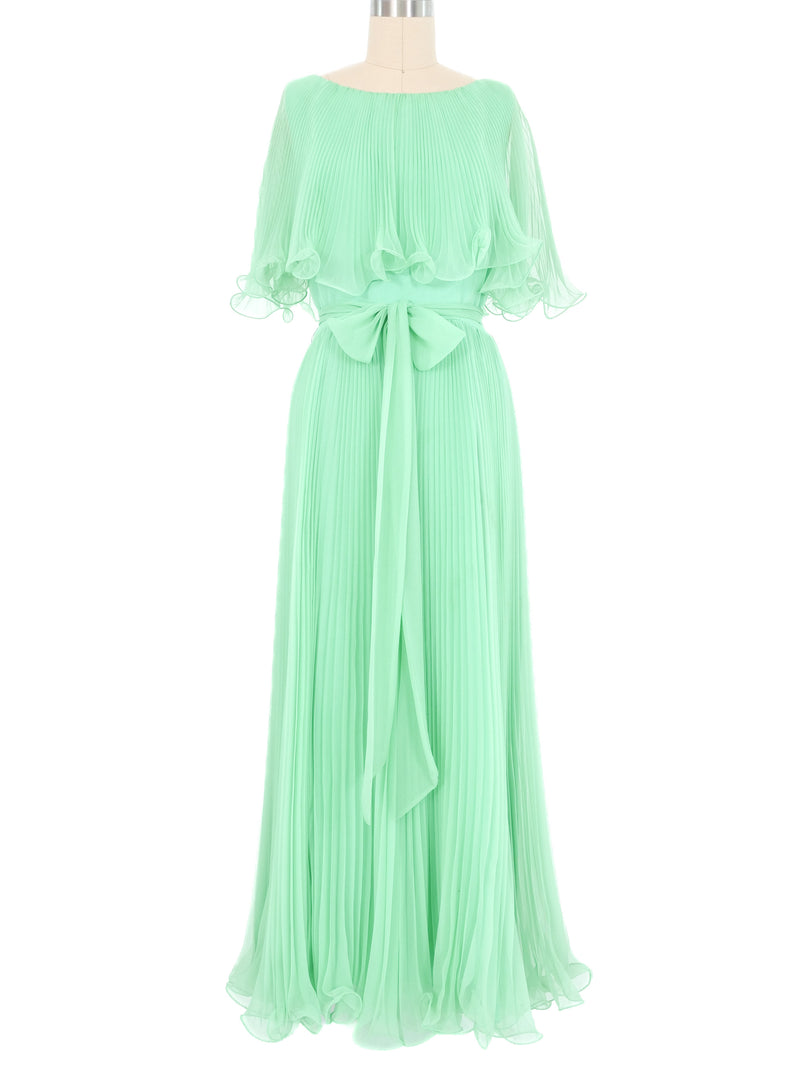 Seafoam Accordion Pleated Ruffle Gown Dress arcadeshops.com