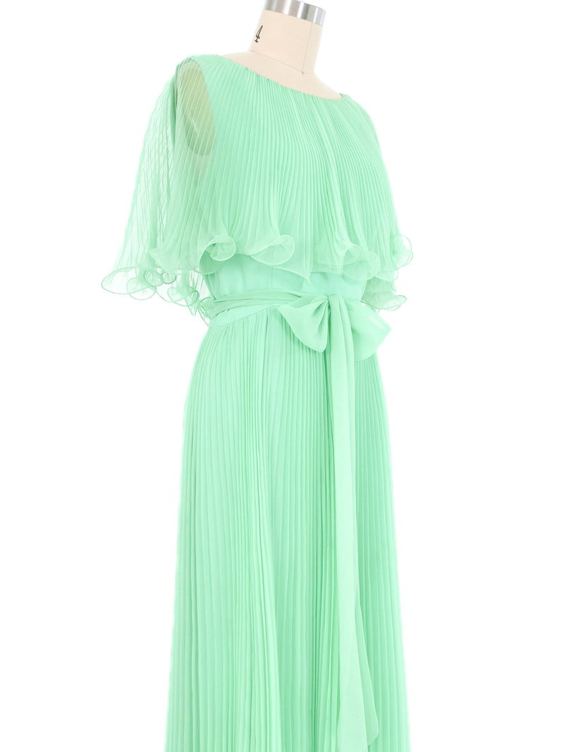 Seafoam Accordion Pleated Ruffle Gown Dress arcadeshops.com