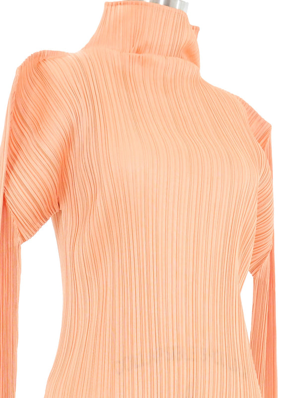Issey Miyake Pleats Please Peach Mock Neck Top Top arcadeshops.com