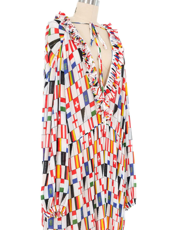 2019 Balenciaga Flag Printed Plisse Pleat Dress Dress arcadeshops.com