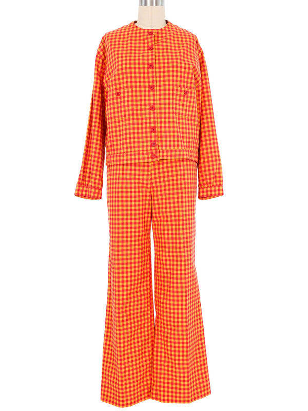 Anne Klein Red And Orange Gingham Pantsuit Suit arcadeshops.com