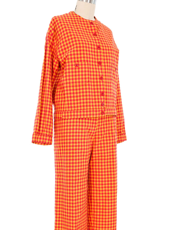 Anne Klein Red And Orange Gingham Pantsuit Suit arcadeshops.com