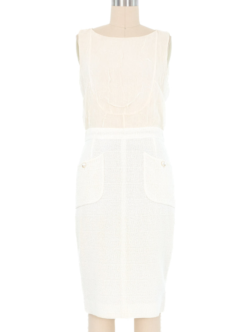 Chanel Ivory Crinkle Chiffon and Boucle Mini Dress Dress arcadeshops.com