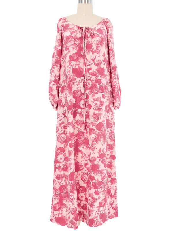 1970s Yves Saint Laurent Dusty Rose Printed Silk Midi Dress Dress arcadeshops.com