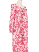 1970s Yves Saint Laurent Dusty Rose Printed Silk Midi Dress Dress arcadeshops.com