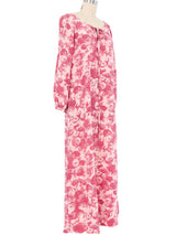 1970s Yves Saint Laurent Dusty Rose Printed Silk Midi Dress Dress arcadeshops.com