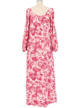 1970s Yves Saint Laurent Dusty Rose Printed Silk Midi Dress Dress arcadeshops.com