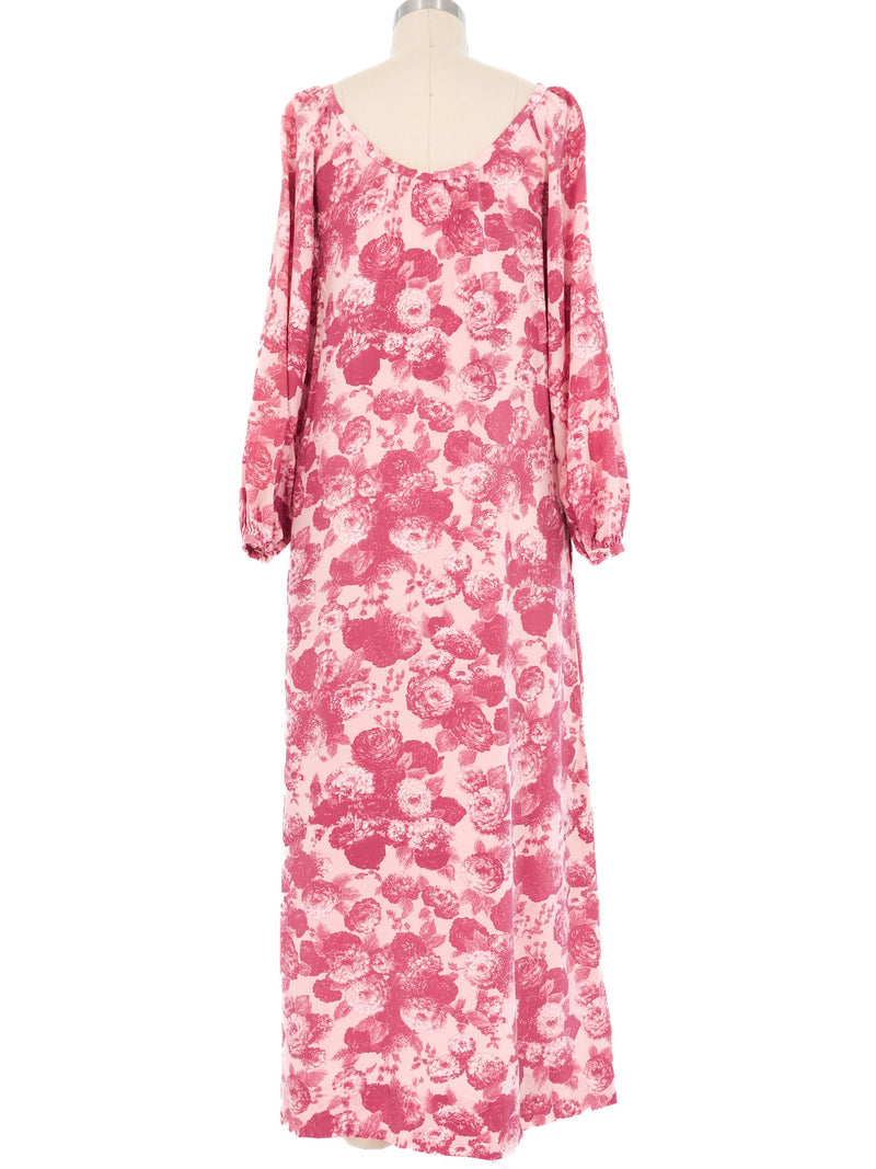 1970s Yves Saint Laurent Dusty Rose Printed Silk Midi Dress Dress arcadeshops.com