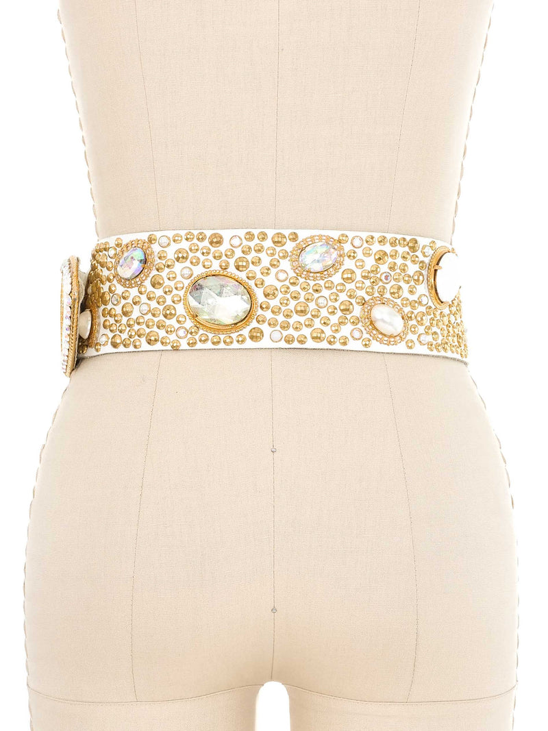 Michael Morrison Studded White Leather Belt Accessory arcadeshops.com