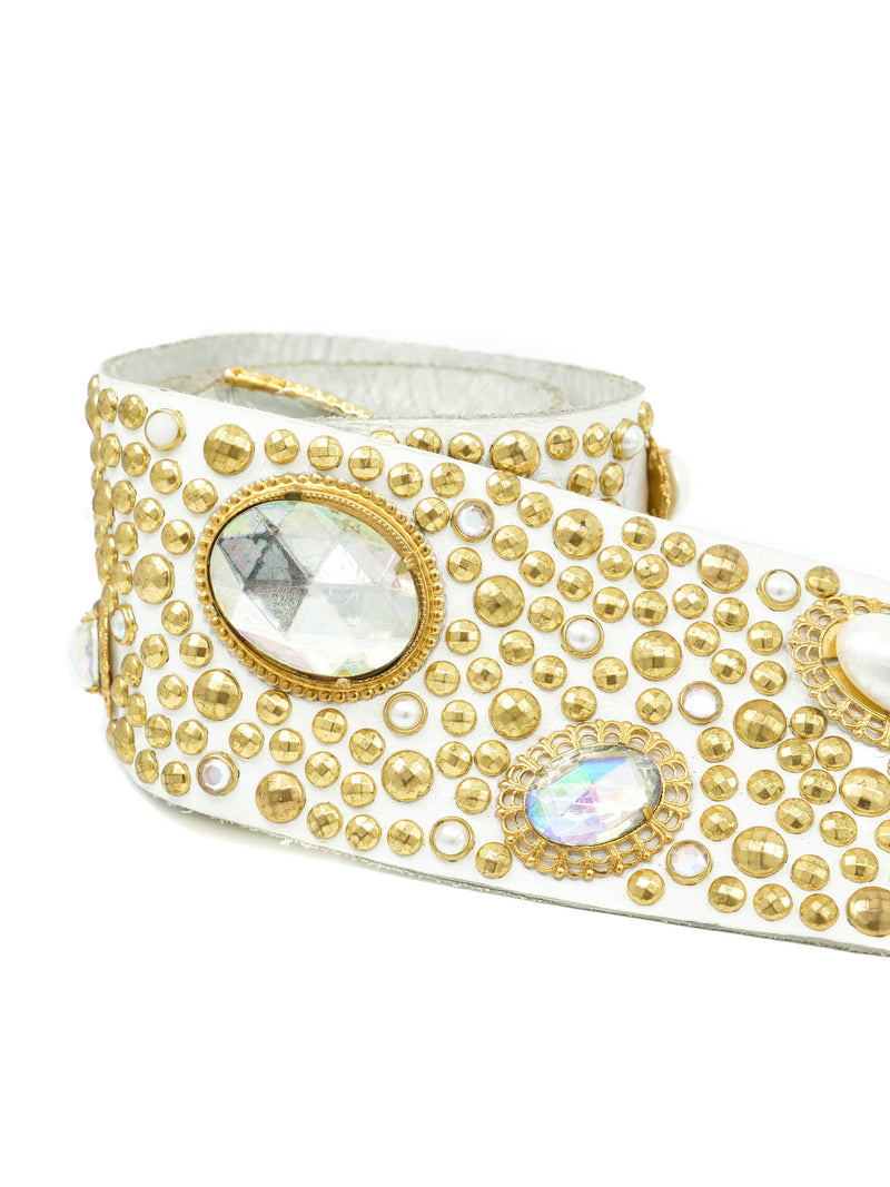 Michael Morrison Studded White Leather Belt Accessory arcadeshops.com