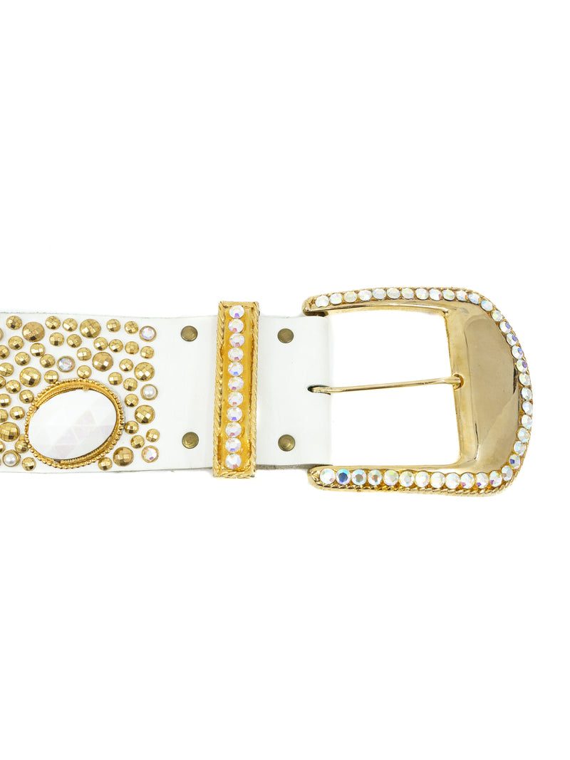 Michael Morrison Studded White Leather Belt Accessory arcadeshops.com