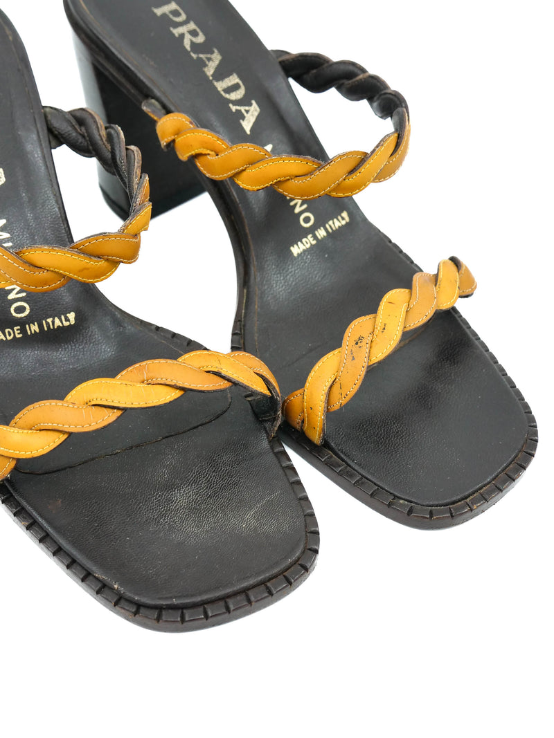 Prada Braided Leather Strap Heeled Sandals, 37 Accessory arcadeshops.com
