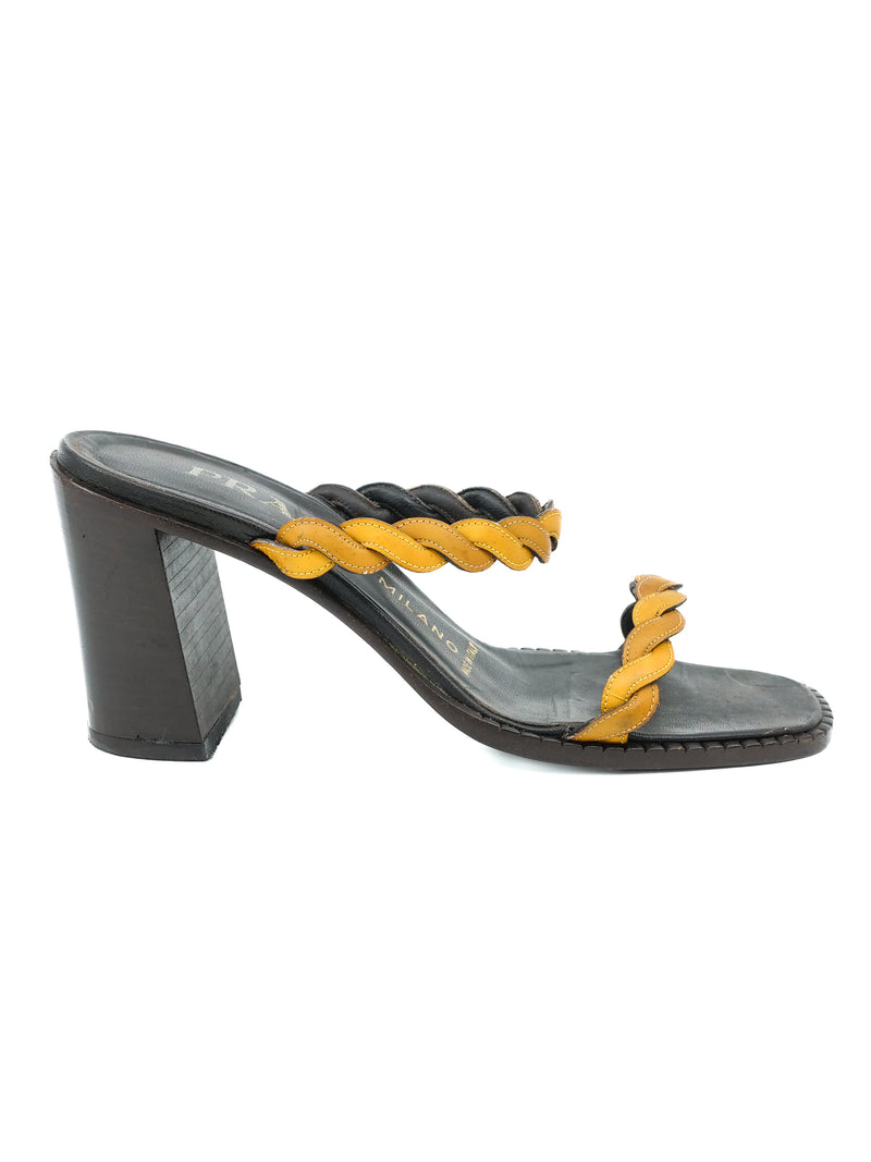 Prada Braided Leather Strap Heeled Sandals, 37 Accessory arcadeshops.com