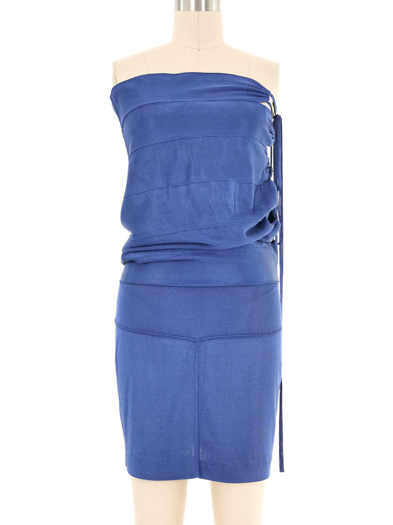 Alaia Blue Knit Lace Up Mini Skirt Ensemble Suit arcadeshops.com